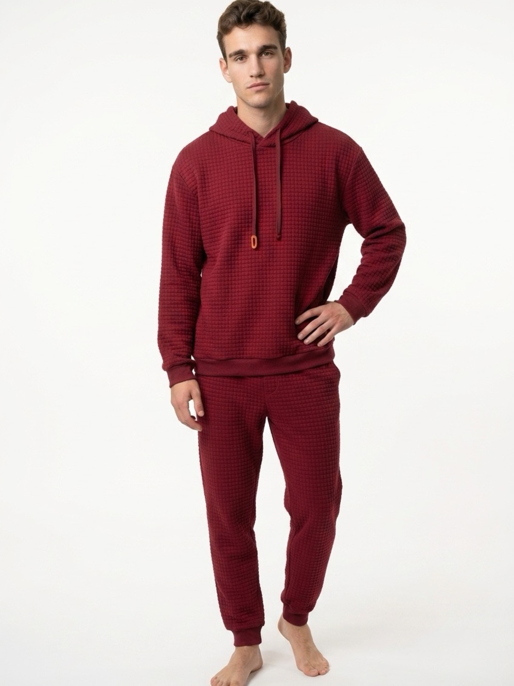 Coofandy Men's Crewneck Sweater Hoodie - Burgundy